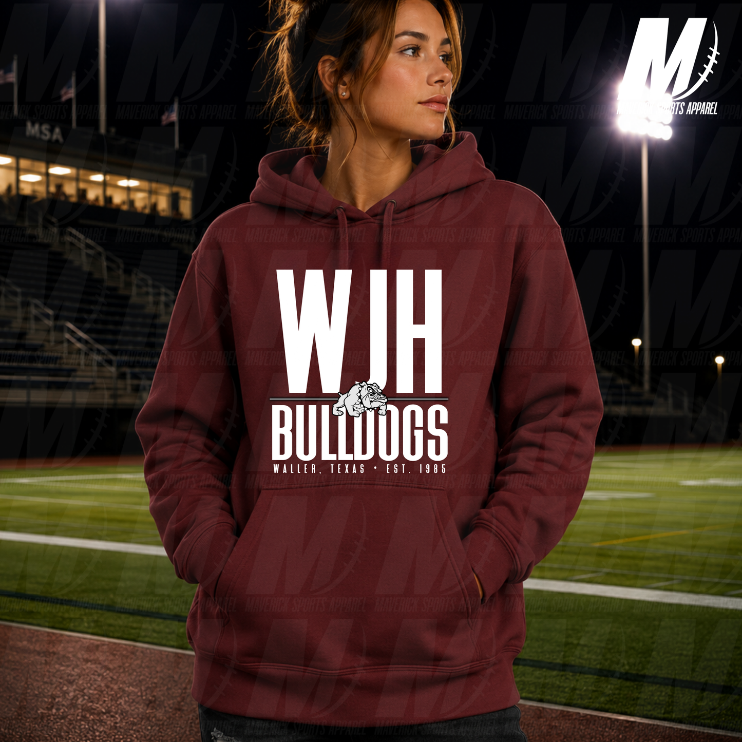 Waller Junior High Bulldogs Baseline – Hyperactive Fleece Hoodie