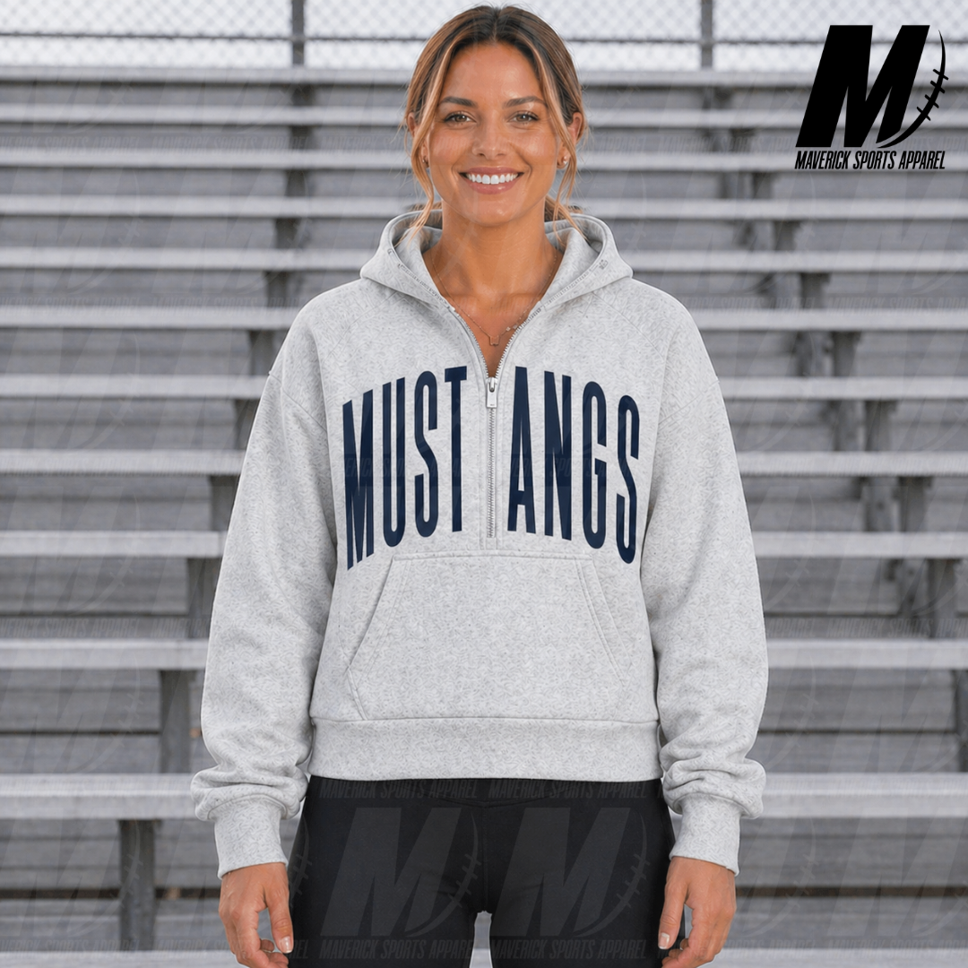 Mustangs Split Varsity Cropped 1/2 Zip Hoodie
