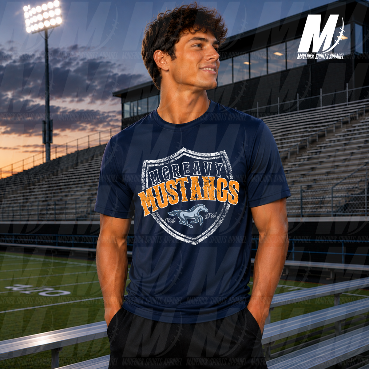 Turlington Vintage Athletic Shield – Xtreme Tek Dri Fit Series in Navy