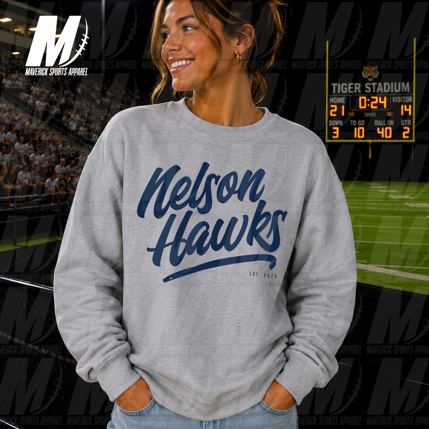 Nelson Hawks Heritage Script – Crewneck Sweatshirt