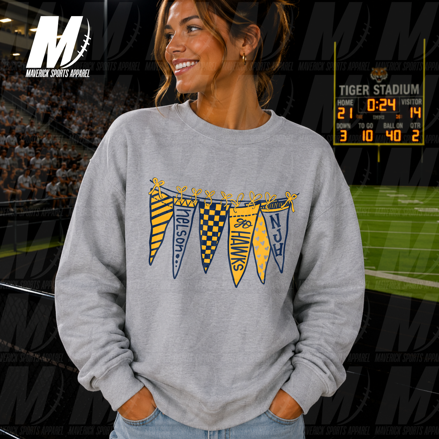 Morton Ranch Mavericks Pep Rally Pennants – Crewneck Sweatshirt