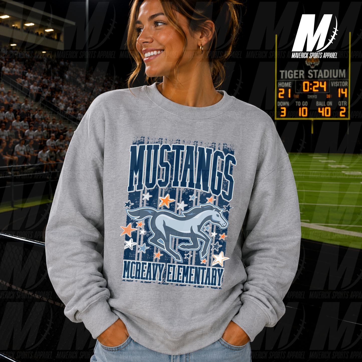 McReavy Mustangs Stars & Stripes – Crewneck Sweatshirt