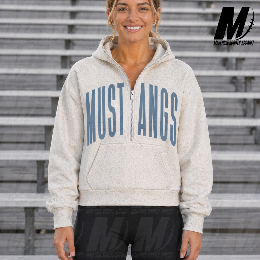 Mustangs Split Varsity Cropped 1/2 Zip Hoodie